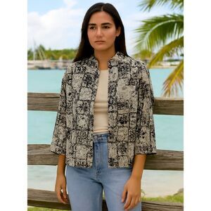 Habitat 100% Linen Button Down Shirt Womens Size L Floral Garden Girl Lagenlook